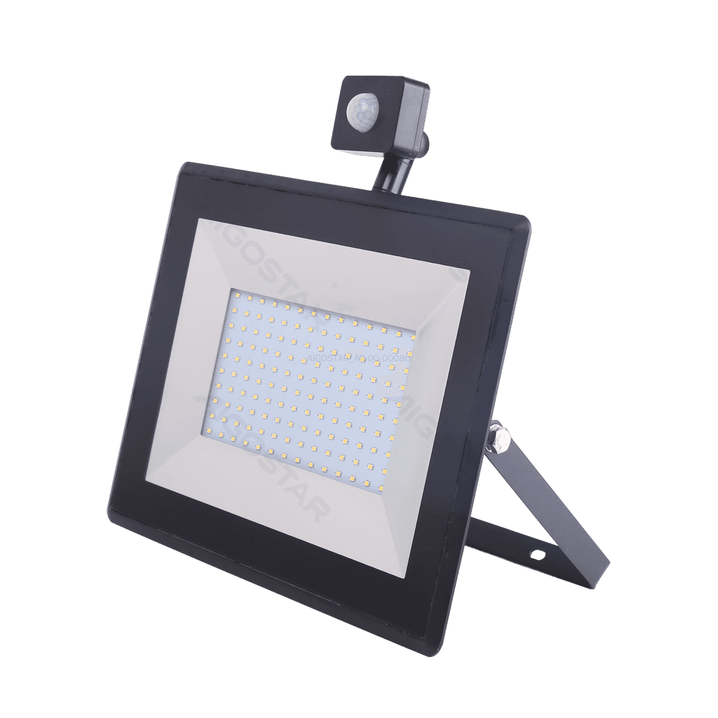 HOLOFOTE LED FINO COM SENSOR PRETO 100W (FUNDIÇÃO SOB PRESSÃO)