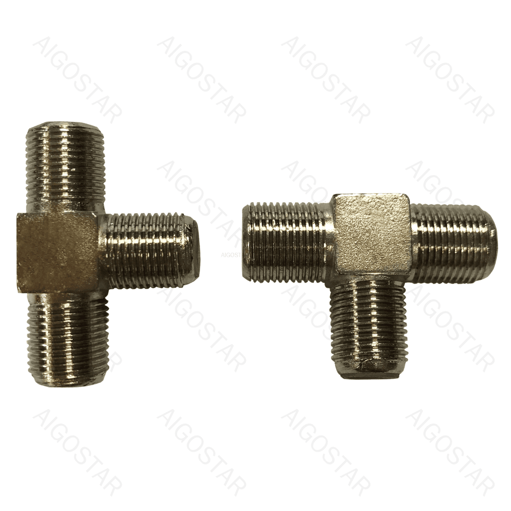 CONECTOR F-TYPE FEMININO DE TRÊS VIAS METAL PRATEADO