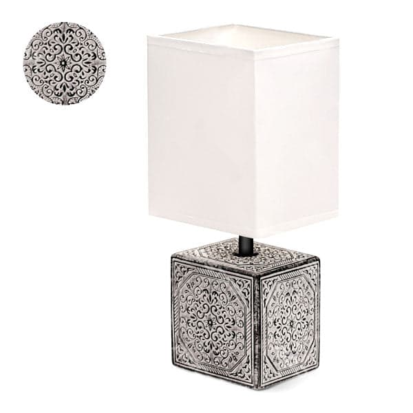CANDEEIRO DE MESA EM CERÂMICA BRANCO E PRETO