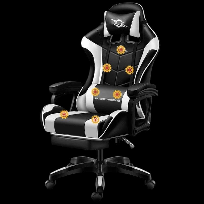 Cadeira Gaming PowerGaming Massagem 7 pontos Branco/Preto Apoio para os pés