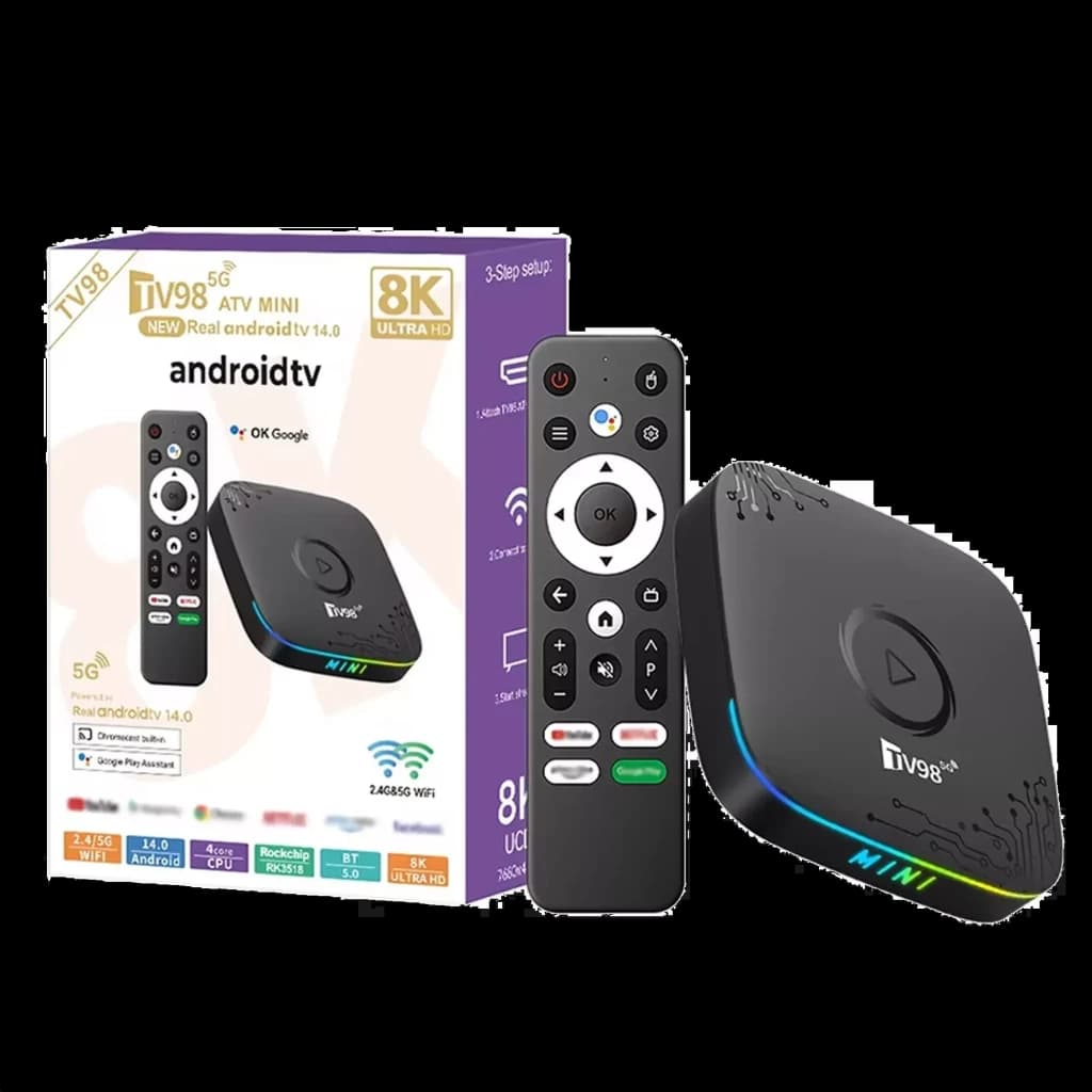 TV98 ATV Mini 8K RK3518 2GB/16GB Dual Wifi Android 14 Preto - Android TV