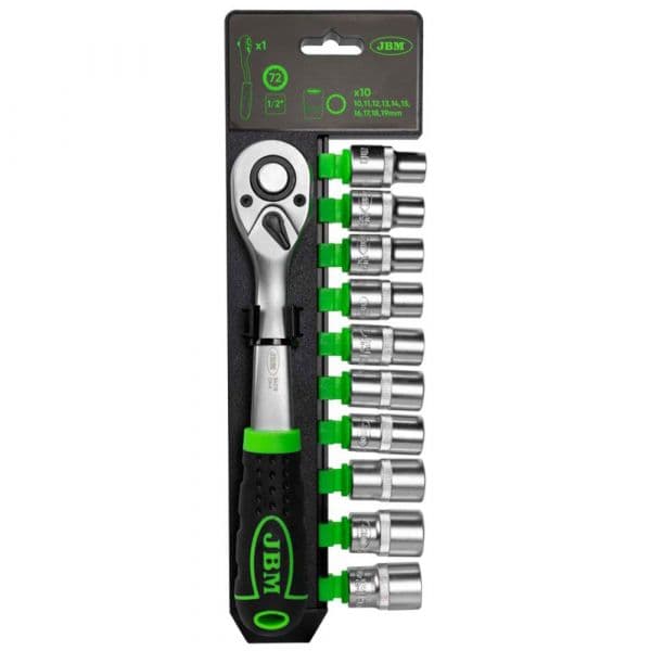 Jbm 1/2´´ 72-teeth Ratchet With 12-point Sockets Prateado