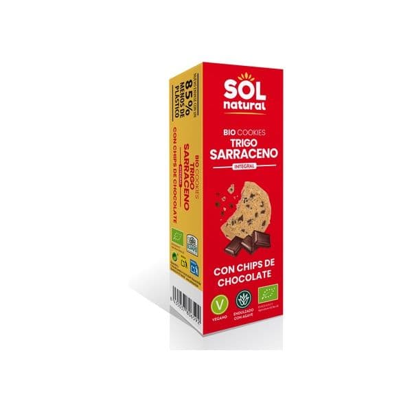 Sol Natural Biscoitos Orgânicos de Trigo Sarraceno com Chocolate e Lascas de Chocolate 170g