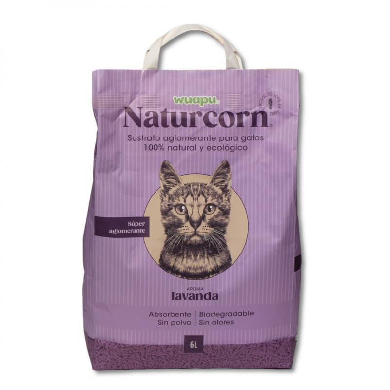 Wuapu Naturcorn Pelets Aglomerante para Gatos Aroma Lavanda