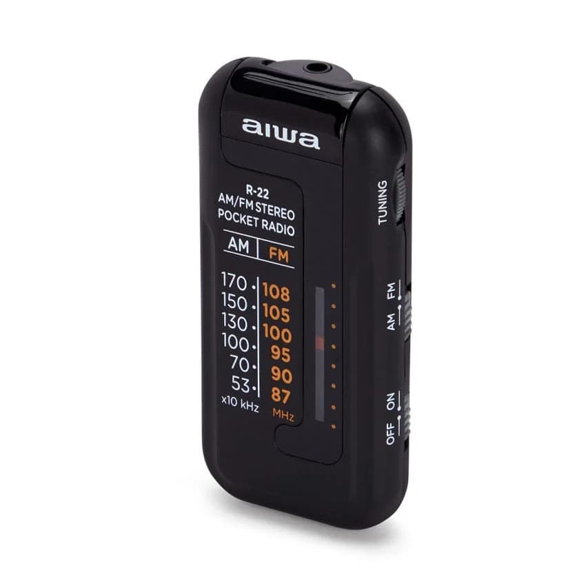 Rádio de Bolso AIWA R22BK | AM/FM, Auscultadores, Clip cinto