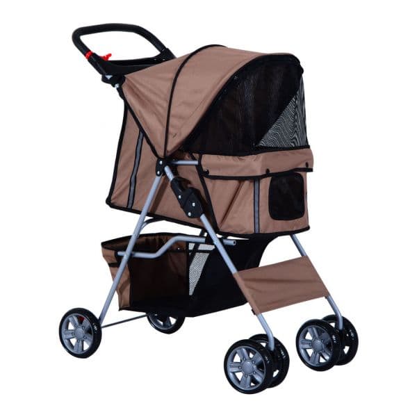 PawHut Carrinho Animais de Estimação Dobrável 75 x 45 x 97 cm Café