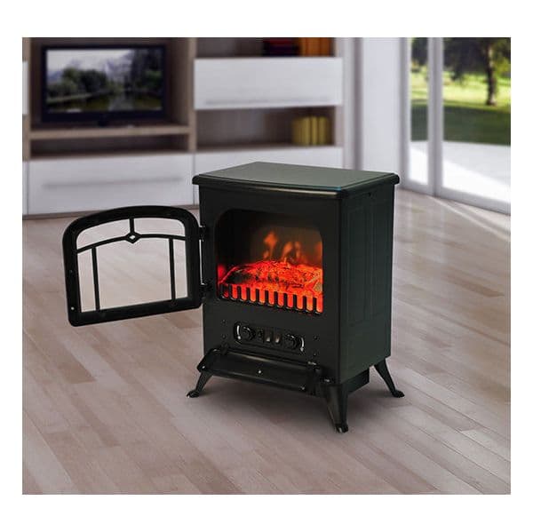 Salamandra HomCom Lareira Vertical Vidro e Ferro 41,5x28x54,8cm Preto