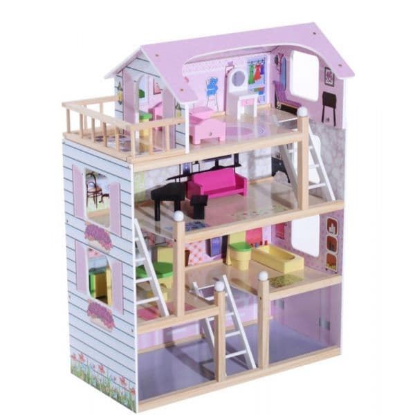 HomCom Casinha de Bonecas de Madeira Rosa 3 anos - 8435428717506
