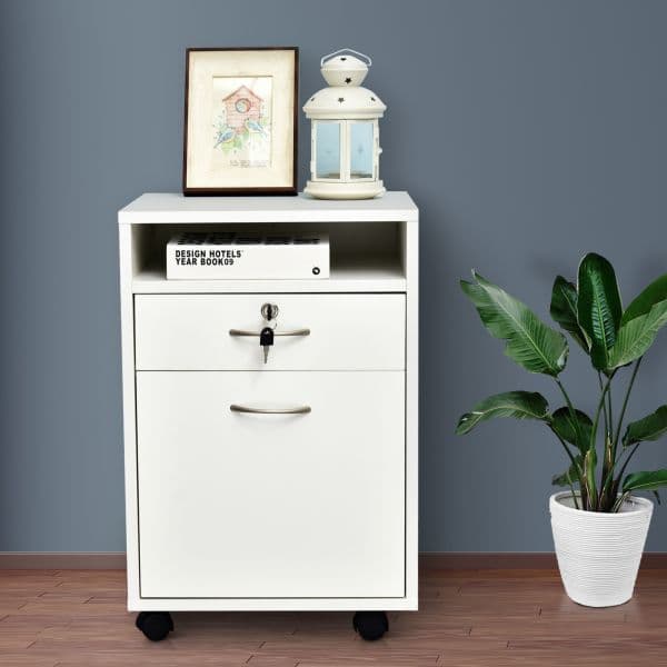 HomCom Armário com Gaveta de 4 Rodas 40x35x60cm Branco