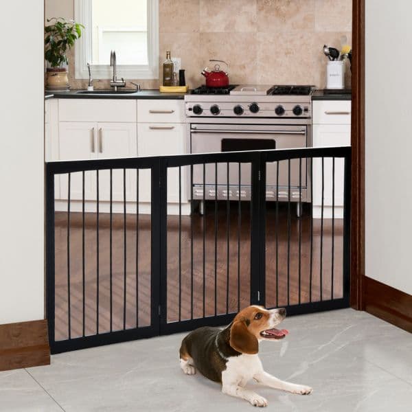 Pawhut Barreira de Segurança Dobrável de 3 Painéis Portátil 160x76 cm Portas Escadas Corredores Castanho