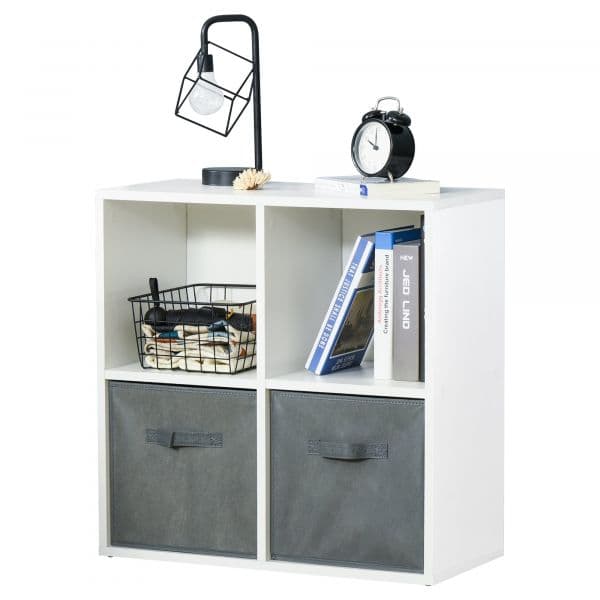 HomCom Estante 4 Cubos Modular com 2 Cestos Removíveis Branco / Cinza 61.5x30x61.5 cm