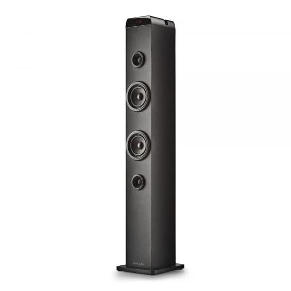 NGS SKY CHARM PRO Torre de Som 2.0 50W BT USB Rádio FM Aux Ótica Madeira Preta