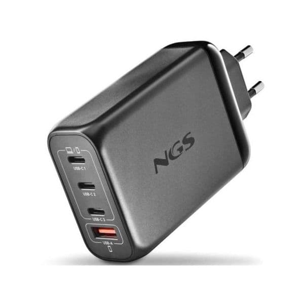 NGS BUD140W Carregador GaN Ultrarrápido de 140W com 3x USB-C (PD3.1/PPS) + 1x USB-A QC3.0 Preto