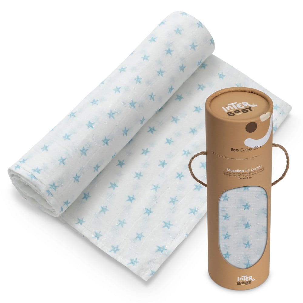 Fralda 120 X 120 Algodão Estrella Branco/Azul Interbaby