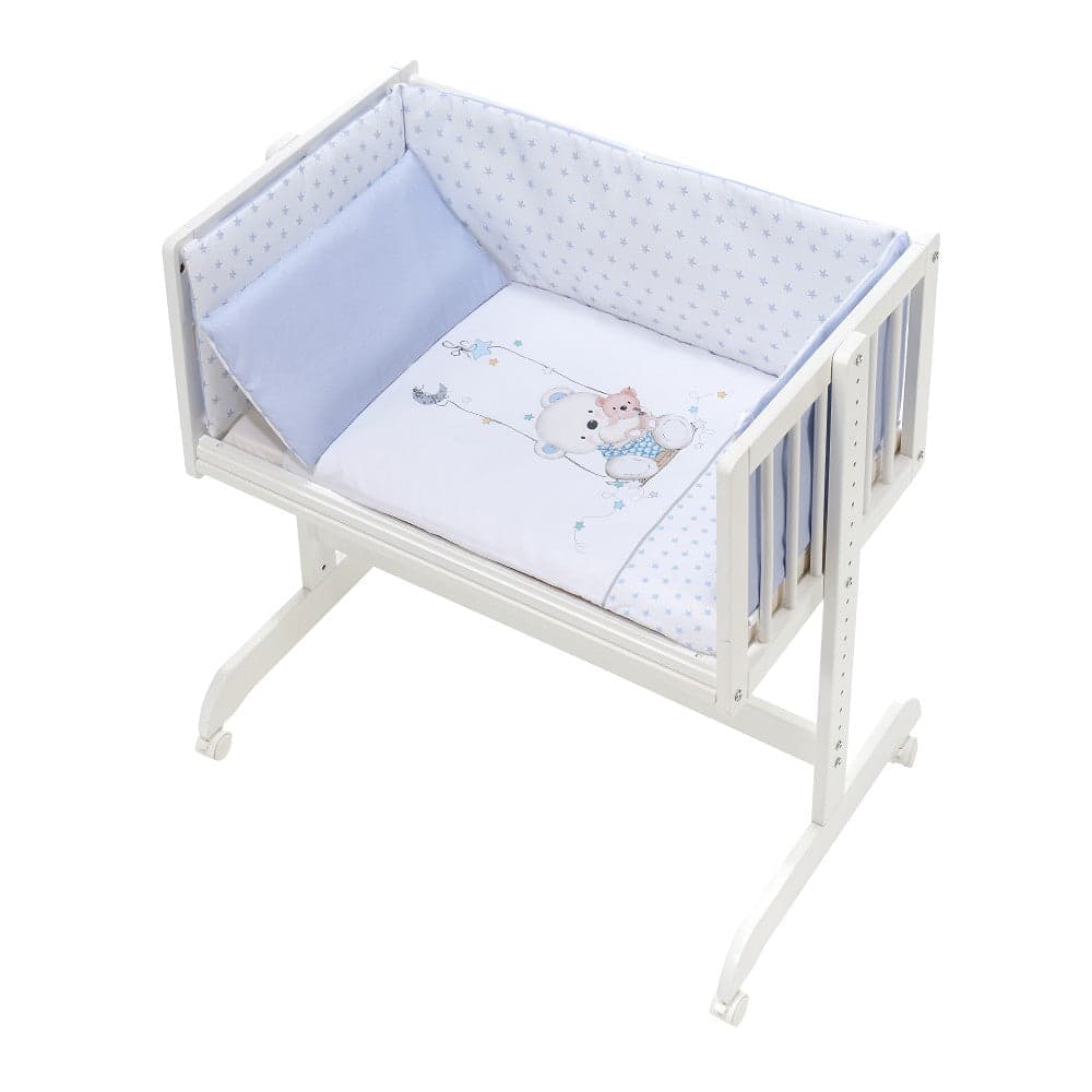 Berço Co Sleep Em Branco Faia+Lençóis+Vestimenta+Colchão Oso Columpio Azul Interbaby