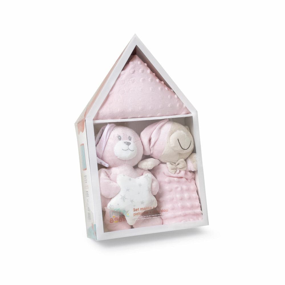 Conjunto 3 Peças Peluche + Manta + Doudou Rosa Interbaby