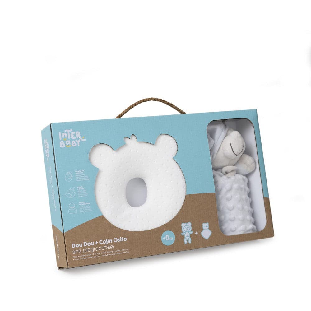 Conjunto Almofada Plagiocefália + Doudou Cinza Interbaby