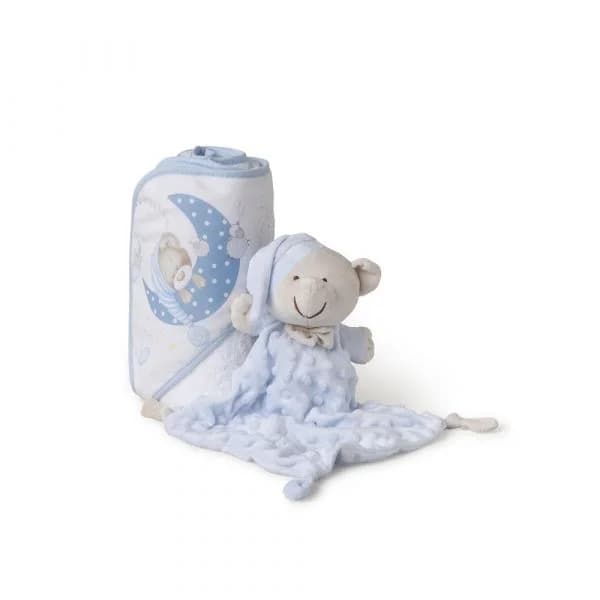 Interbaby Conjunto Toalha de Banho + Doudou Oso Gorro Azul