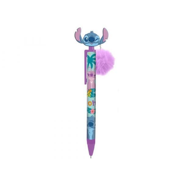 Disney Esferográfica Stitch c/ Pompom Rosa 1.0mm Tinta Azul 1 Un.