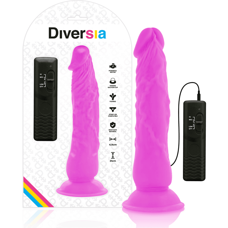 Diversia Dildo Flexible com Vibracion 21 cm Lila