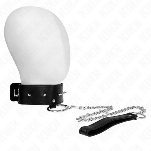 Kink Colar 65 cm com Trela com Pregos Prata Modelo 2 Ajustável 36-43 cm x 5 cm