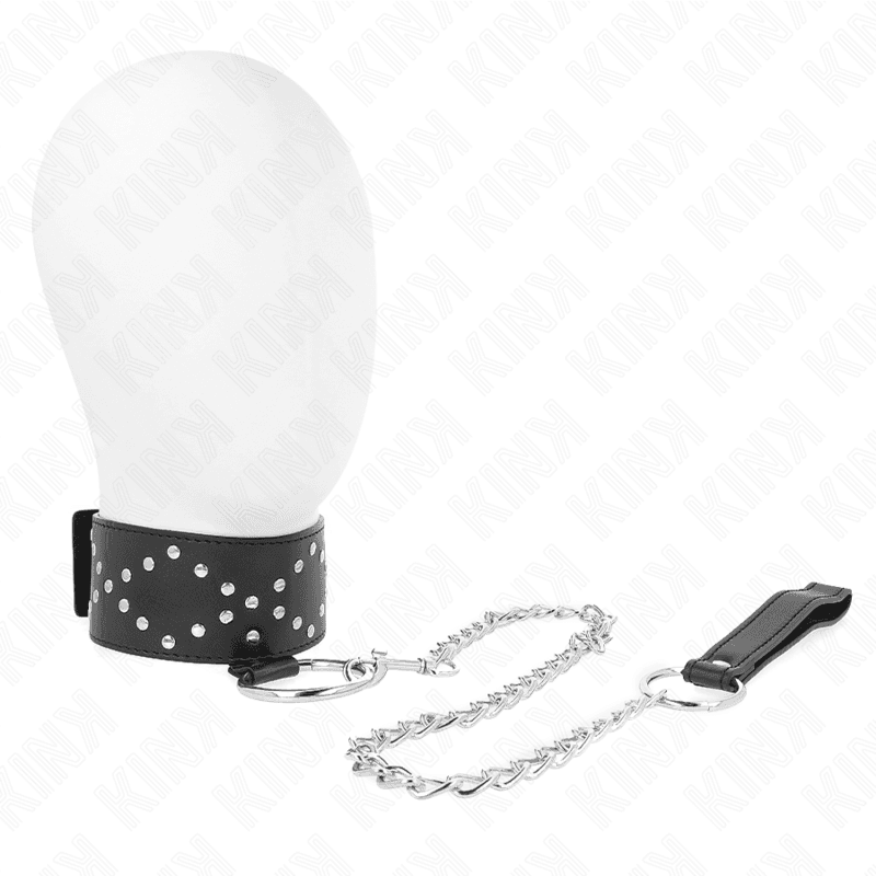Kink Colar 65 cm com Trela com Pregos Prata Modelo 3 Ajustável 36-43 cm x 5 cm