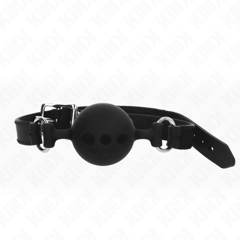 Kink Mordaça Completa de Silicone 55 x 2 cm com Bola de 5 cm Tamanho L Preto Ajustável 35-51 cm