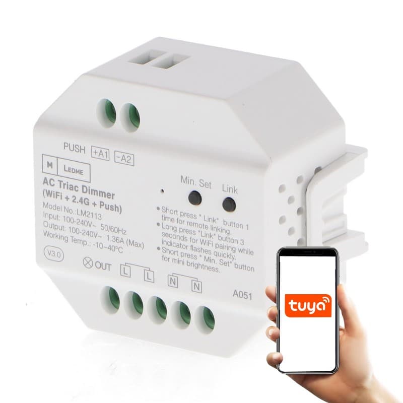 Dimmer LED TRIAC RF + botão de pressão + WiFi