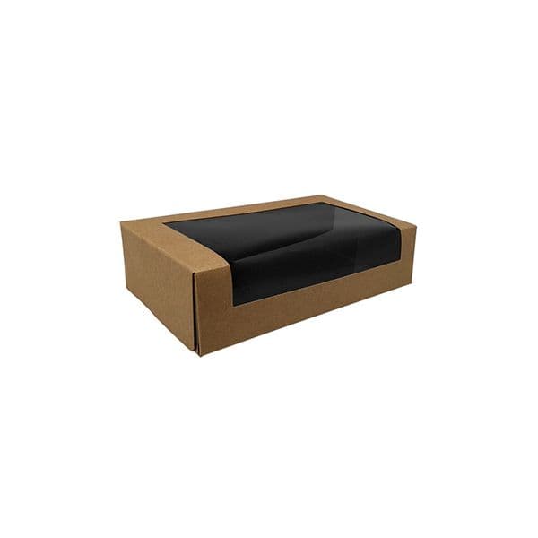 Caixa para Alimentos Sushi Cartão Kraft Preto com Janela 18,5x10x4,5cm 100 unidades