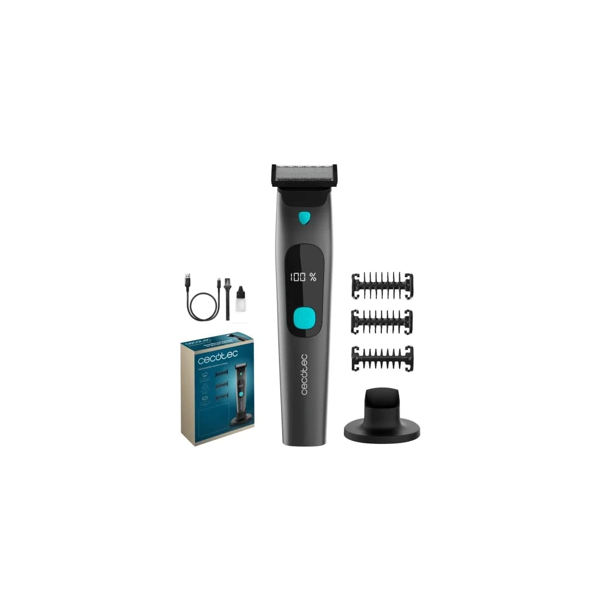 Aparador de barbear multifuncional Cecotec PrecisionCare OneShave Screen – Autonomia até 1,5h – IPX7 – Inclui pentes-guia – Lâminas de aço inoxidável – Cor cinza escuro