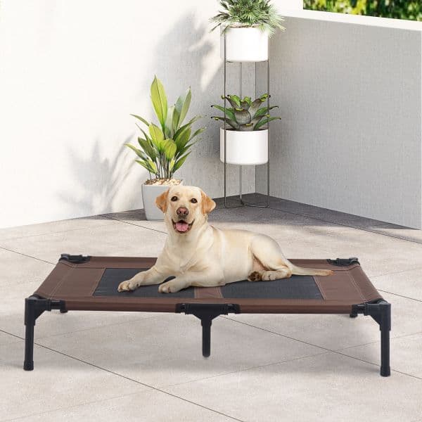 Pawhut Cama Elevada Cama de com Malha Transpirável e Tecido Oxford Exterior Interior Ar Livre Jardim Terraço 91,5x76,2x18cm Marrom