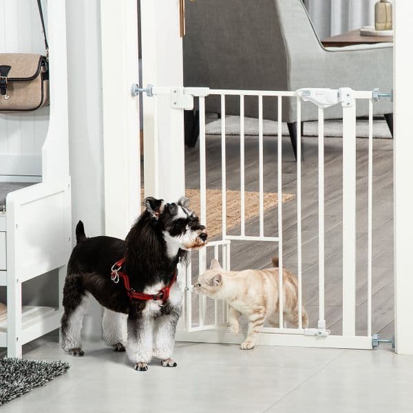 Pawhut Barreira de Segurança 74-80cm Escadas Portas e Corredor com Porta com Fechamento Automático e Sistema de Duplo Bloqueio Altura 76,2cm Branco