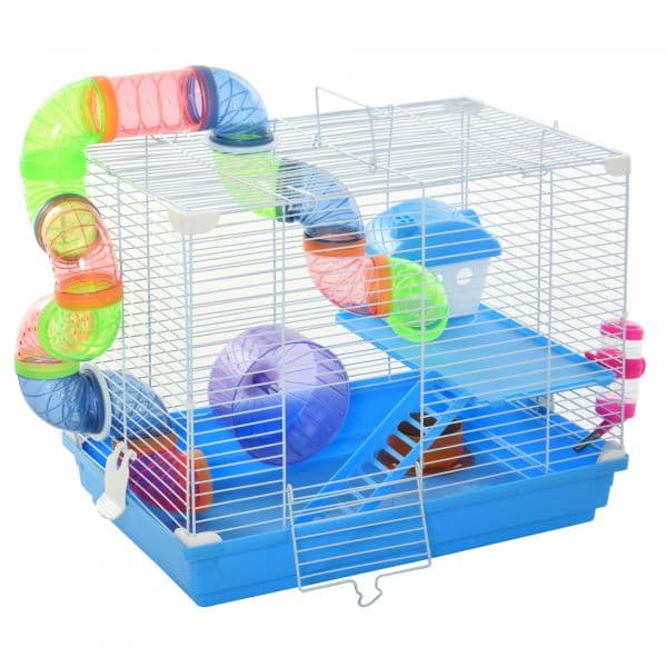 Pawhut Gaiola Hámster 46x30x37cm Gaiola Roedores com Tubos Comedouro Bebedouro Rampa Roda de Exercícios Multicor