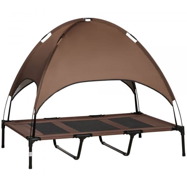 Pawhut Cama Elevada Portátil com Toldo Amovível Tecido Respirável 122x92x108cm Marrom