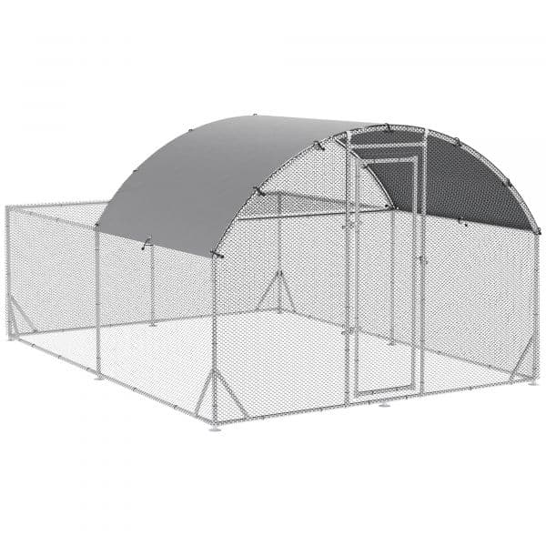 Pawhut Galinheiro de Exterior Grande 10-12 Galinhas de Aço Galvanizado com 2 Ambientes 380x280x195cm Prata