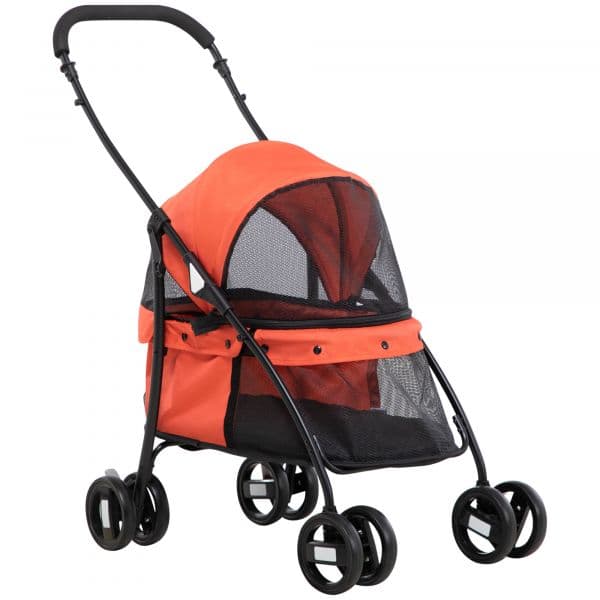 Pawhut Carrinho Dobrável com Janela de Malha Almofada Lavável Arnês de Segurança 82x47x97cm Vermelho