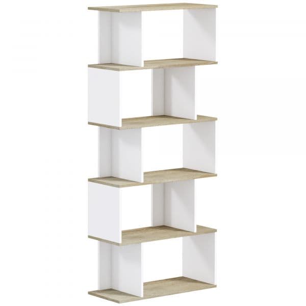 HomCom Estante para Livros Estilo Nórdico Estante com 5 Prateleiras Anti-tombo Carga 25 Kg 70x29,5x163 cm Branco e Madeira - 836-557V00AK