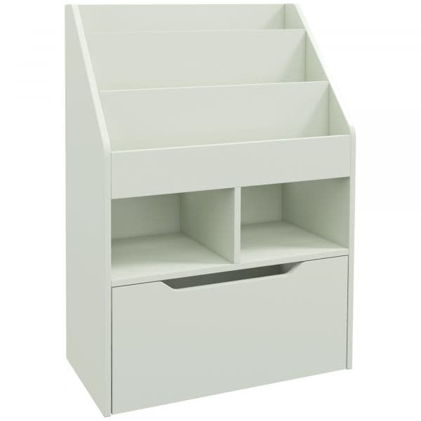 Homcom Estante de Madeira para Brinquedos com 3 Compartimentos 2 Prateleiras e Gaveta Móvel com 4 Rodas 60x29,9x90 cm Verde - 311-048V80GN