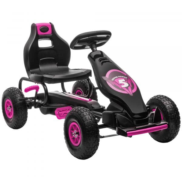 HomCom Kart Pedais Crianças 5 a 12 Anos Assento Ajustável Pneus Insufláveis Amortecimento Segurança 121x58x61 cm Rosa
