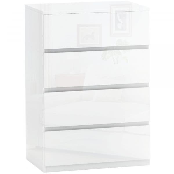 Homcom Cómoda com 4 Gavetas de Madeira Cómoda de Quarto Cómoda Branca Estilo Moderno 55x33x80 cm Branco Brilhante - 831-337V88WT