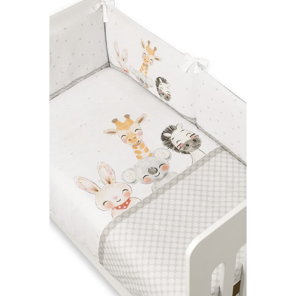 Conjunto 2 Pçs Amovivel (Colcha+Protetor De Cama) Acuarela Animales Cinza Interbaby