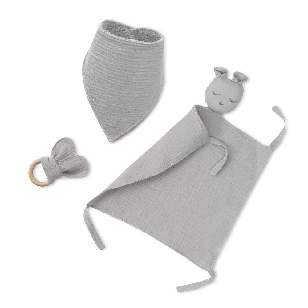 Conjunto Doudou + Bandana + Mordedor Oso Cinza Petrola Interbaby