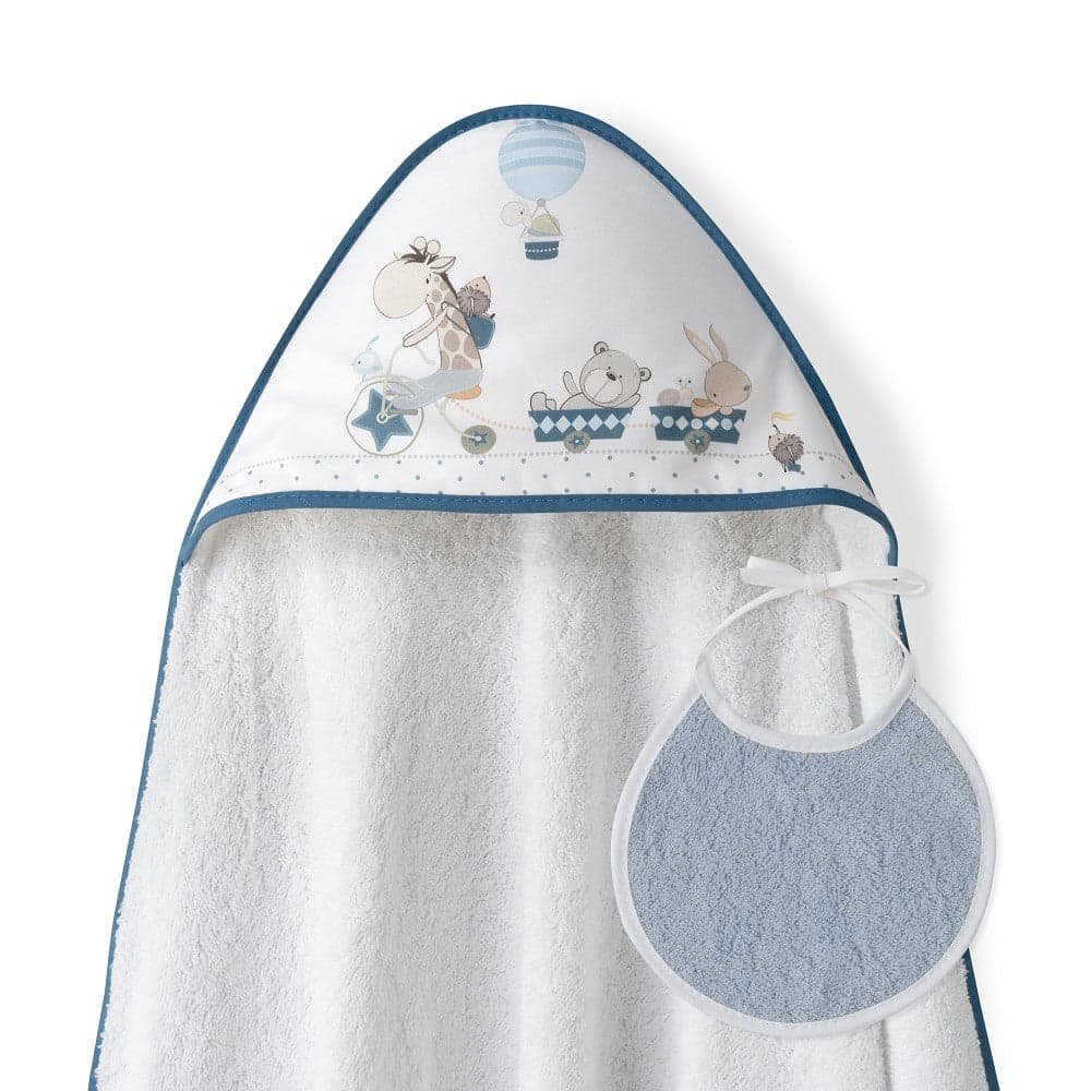 Interbaby Toalha de Banho 100X100 Algodão + Babete Jirafa Bicicleta Petrola