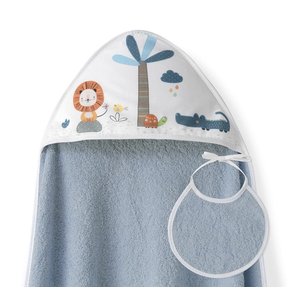 Toalha de banho 100X100 Algodão + Babete Leon Palmera Petrola Interbaby