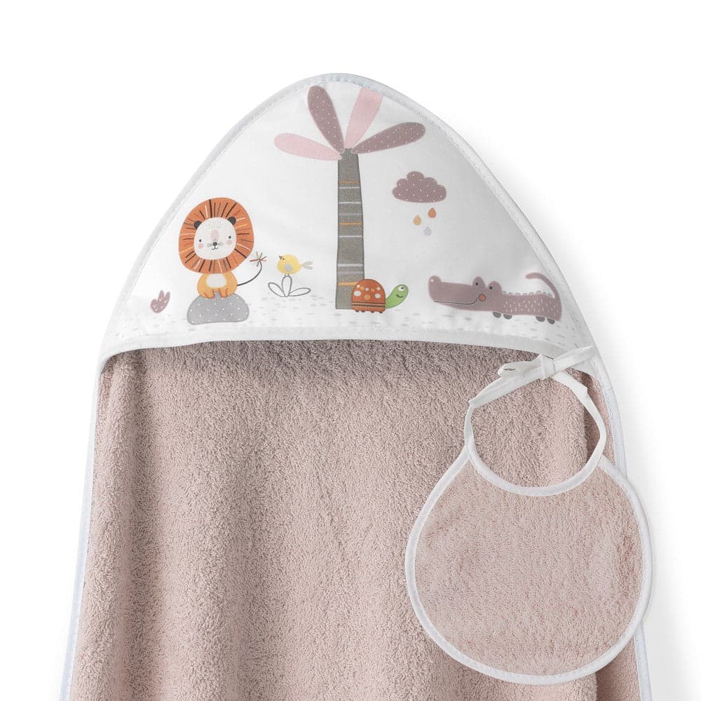 Toalha de banho 100X100 Algodão + Babete Leon Palmera Rosa Escuro Interbaby