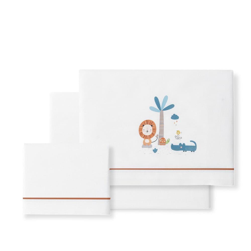 Jogo 3Pcs Cadeira Passeio(Lençol106X72+Lençol.80X40X7+Almofada38X25+Chupetera)Algodão Leon Laranja Interbaby