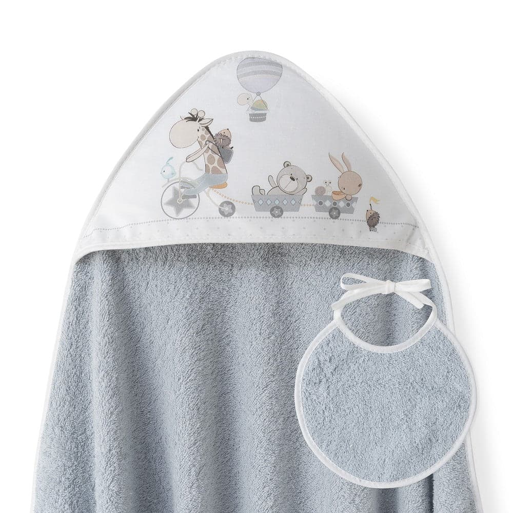 Toalha de banho 100X100 Algodão + Babete Jirafa Bicicleta Cinza Interbaby