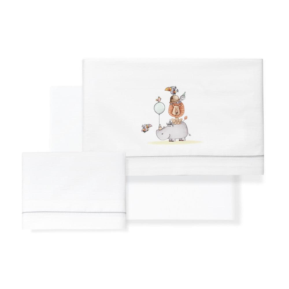 Jogo 3Pcs Cadeira Passeio(Lençol106X72+Lençol B.80X40X7+Almofada38X25)Algodão Rino Leon Cinza Interbaby