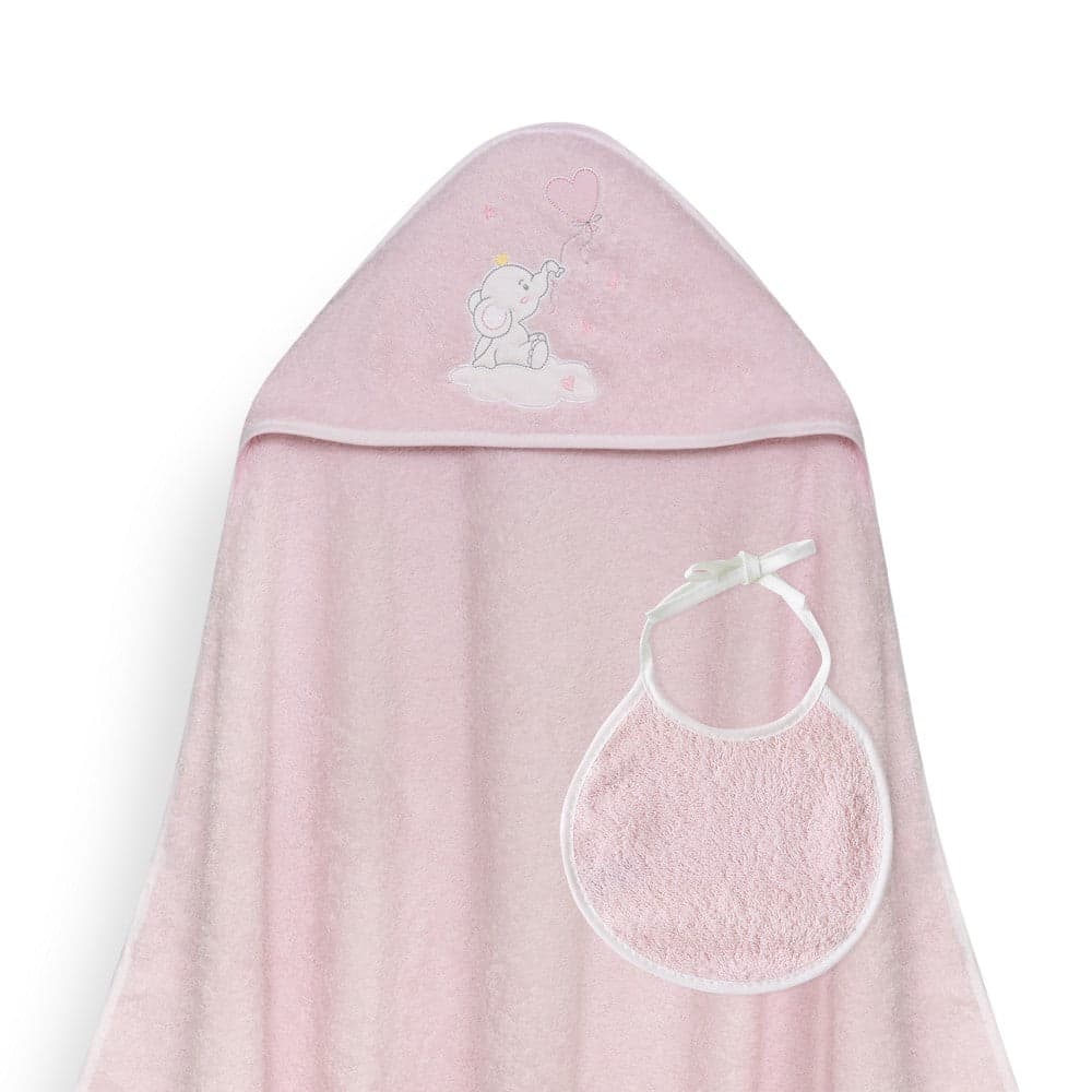 Toalha de banho 100X100 + Babete Globo Corazón Rosa Interbaby
