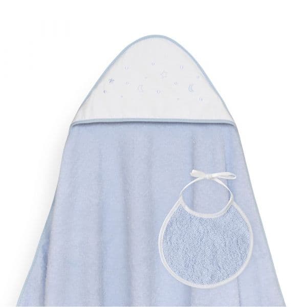 Interbaby Toalha de Banho 100X100 + Babete Estrellas Lunas Bodoques Azul